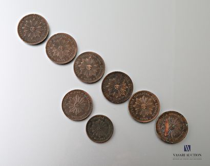 null URUGUAY - 8 monnaies dont : 4 centesimos 1869 (x6) - 20 centesimos 1857 (x1)...