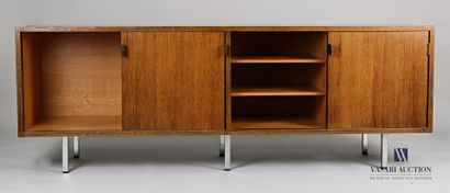 null Veneer sideboard opening on the front with four sliding doors revealing shelves,...