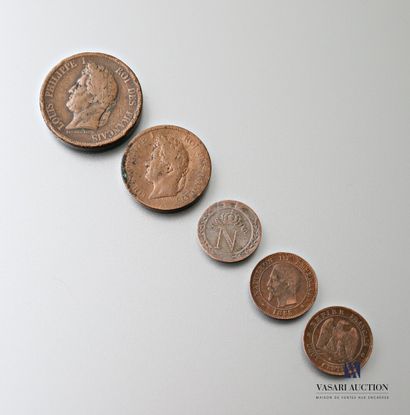 null FRANCE - 5 monnaies dont 10 cent A Napoléon Empereur 1808 - 5 cent Louis Philippe...