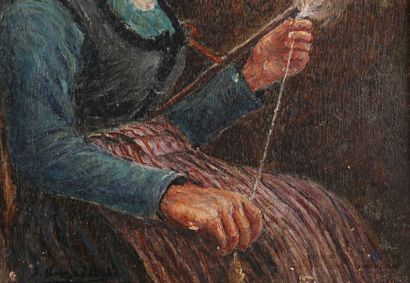 null ANNEDOUCHE J. (XXème siècle)

Bretonne filant la laine

Huile sur panneau 

Signée...
