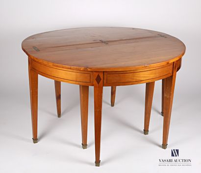 null Table demi-lune en bois naturel et bois de placage, le plateau pliant présentant...