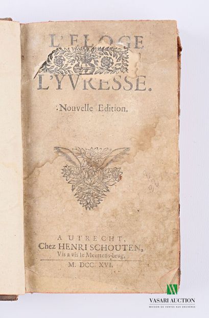 null ANONYMOUS - In praise of drunkenness - Autrecht Henri SChouten 1716 - one volume...