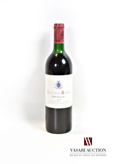 null 1 bottle LACOSTE BORIE Pauillac 1988

	And. a little stained. N: top should...