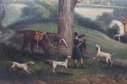 null French school of the 19th century 

Return of a hunt 

Oil on canvas 

(breaks...