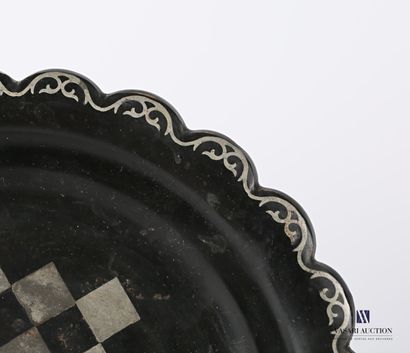 null Lot including a pocket in boiled cardboard decorated with a checkerboard in...