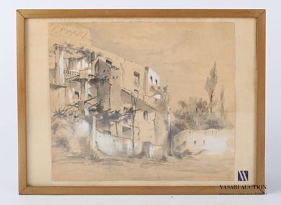 null Lot including three framed pieces:

- ANONYMOUS 

View of architecture 

Wash...