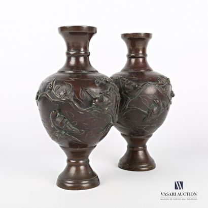 null ASIE

Paire de vases en bronze à patine brune de forme balustre, la col et le...
