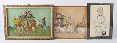 null Lot including three framed pieces:

- ANONYMOUS 

View of architecture 

Wash...