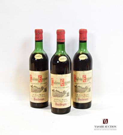null 3 bouteilles	Château EYQUEM	Côtes de Bourg	1964

	Et. fanées et tachées (1 déchirure)....