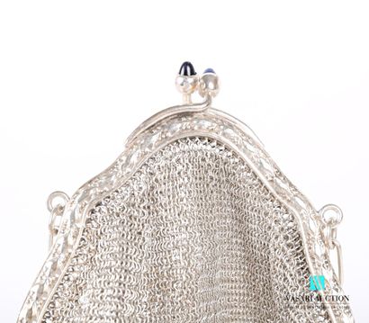 null Silver-plated metal bag with triangular patterns, the frame decorated with a...