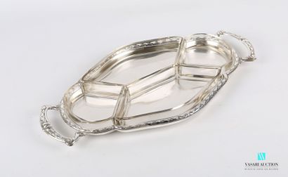 null Silver plated condiment dish of diamond shape, the border hemmed with laurel...