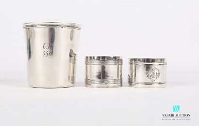 null Lot in silver plated metal including a timbale slightly truncated cone, the...