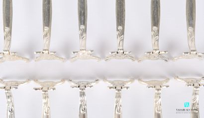 null Suite of twelve silver plated knife holders decorated with foliage, acanthus...