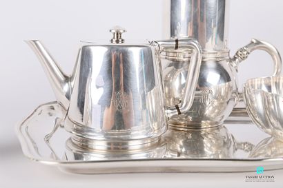 null Tea and coffee set in silver plated metal comprising a rectangular tray with...