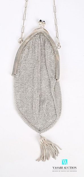 null Silver-plated metal bag with shuttle-shaped mesh ending with a pompom, the handle...