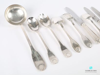 null Silver-plated metal set of 87 pieces, the handle decorated with nets ended by...