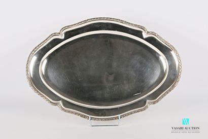 null Oblong silver dish, the border with contours hemmed with a frieze of laurel...