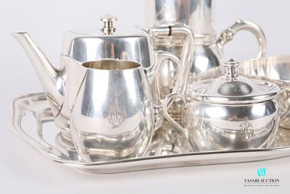 null Tea and coffee set in silver plated metal comprising a rectangular tray with...
