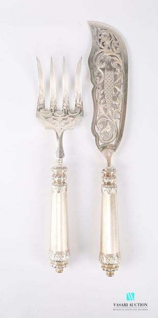 null Cutlery for fish service, the handles in filled silver decorated with a blind...