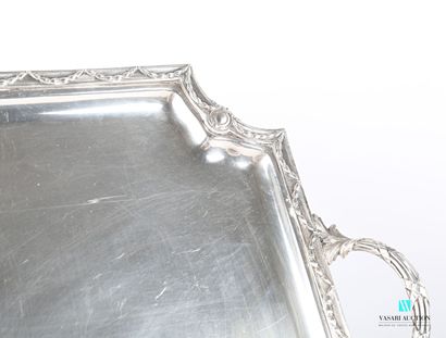 null Silver plated serving tray of rectangular shape with concave angles, the border...