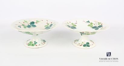 null CREIL MONTEREAU 

Pair of earthenware cups decorated with foliage in flattened...