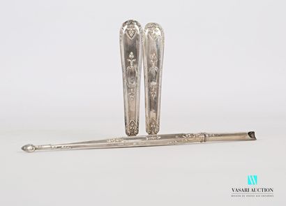 Pair of blind stamps and a silver penholder,...