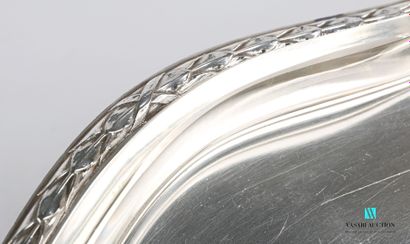 null Silver plated condiment dish of diamond shape, the border hemmed with laurel...
