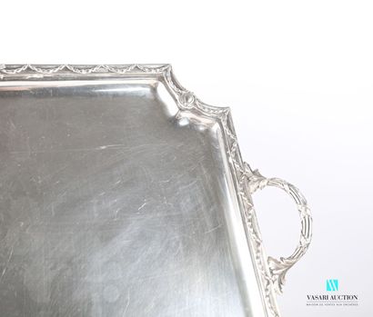 null Silver plated serving tray of rectangular shape with concave angles, the border...