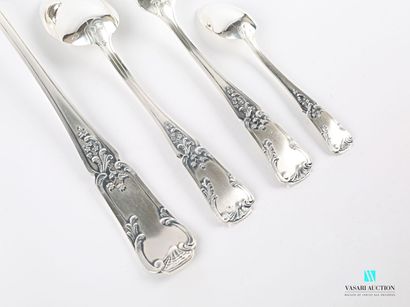 null Silver-plated metal household set with a handle decorated with foliage and flowers,...