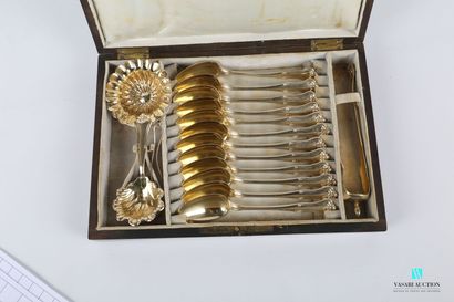 null Tea set in silver gilt 800 thousandths including twelve spoons, a sugar tongs,...