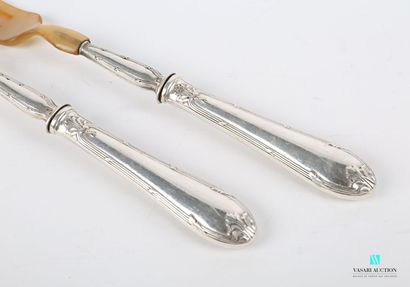 null Salad serving set, silver plated metal handles decorated with ribbons and acanthus...