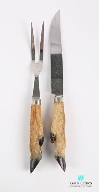 null Cutlery for carving, handles in deer legs, blade and fork in stainless stee...