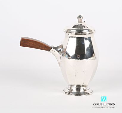 null Silver chocolate pot on a pedestal base, the ovoid body with cut sides has a...