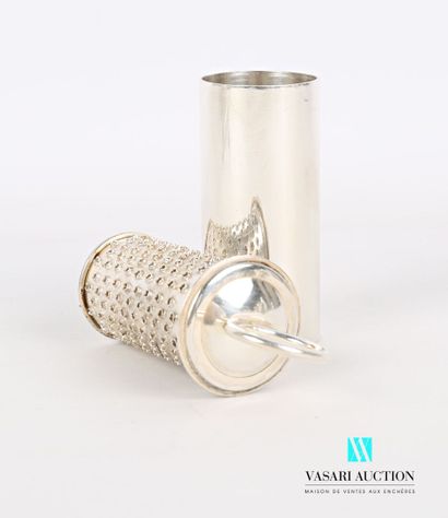 null Nutmeg remover in silver plated metal of tubular form, the catch appearing a...