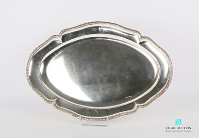 null Oblong silver dish, the border with contours hemmed with a frieze of laurel...
