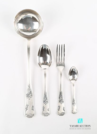 null Silver-plated metal household set with a handle decorated with foliage and flowers,...