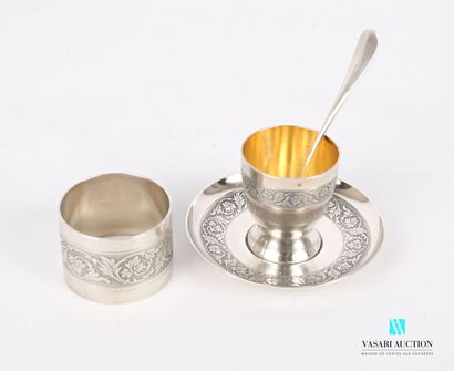 null Set of silver plated metal decorated with foliage on an amatized background...
