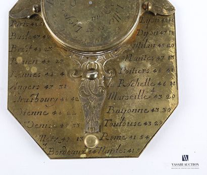 null Portable brass sundial engraved Butterfield in Paris, the octagonal plate with...