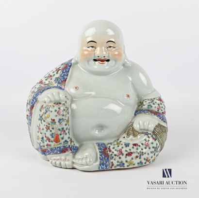 null Sujet en porcelaine traité en polychromie représentant un boudha rieur assis...