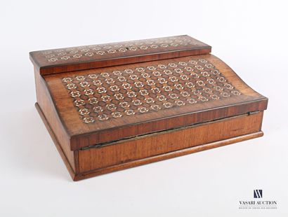 null Writing desk in wood, wood veneer and ivory inlay with inlaid geometric radiating...