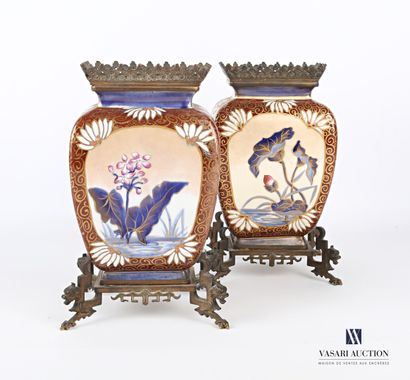 null A pair of fine earthenware vases of baluster form with enamelled decoration...