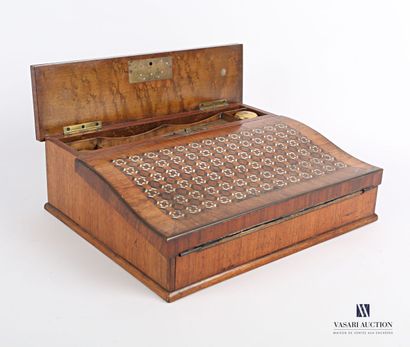 null Writing desk in wood, wood veneer and ivory inlay with inlaid geometric radiating...