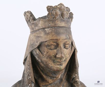 null 
Important et rare buste de Clémence de Hongrie, reine de France en pierre sculptée...