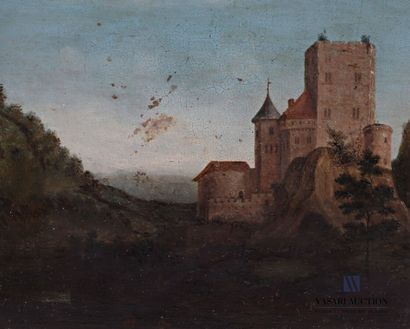 null French school of the XIXth century

Castle at the bottom of the hill with trees

Oil...
