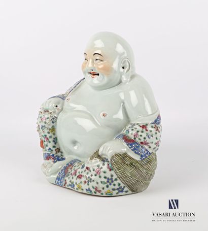 null Sujet en porcelaine traité en polychromie représentant un boudha rieur assis...