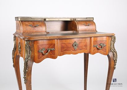 null Desk with tiered natural wood molding and veneer with inlaid framing of net,...