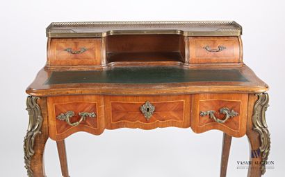 null Desk with tiered natural wood molding and veneer with inlaid framing of net,...