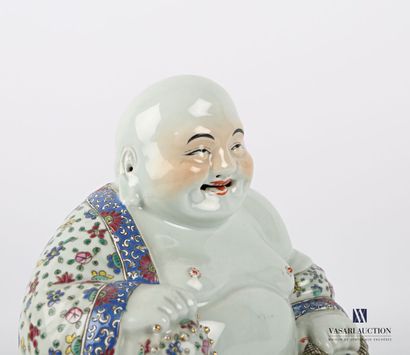 null Porcelain subject treated in polychrome representing a laughing Buddha sitting...