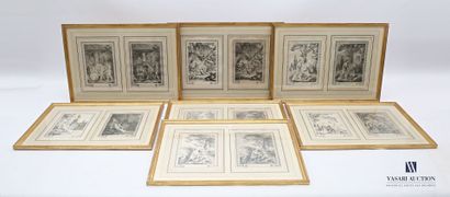 null Lot comprenant sept pièces encadrées d'après Le Barbier l'Ainé (1738-1826) illustrés...