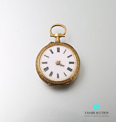 null Neck watch in gold 750 thousandth, the white enamelled dial decorated with Roman...